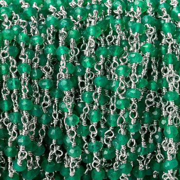 3-3.5mm Green Onyx faceted rondelle Silver plated Chain by the foot (ONLINE ORDER ONLY)