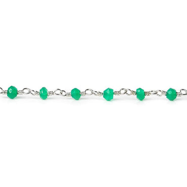 3-3.5mm Green Onyx faceted rondelle Silver plated Chain by the foot (ONLINE ORDER ONLY)