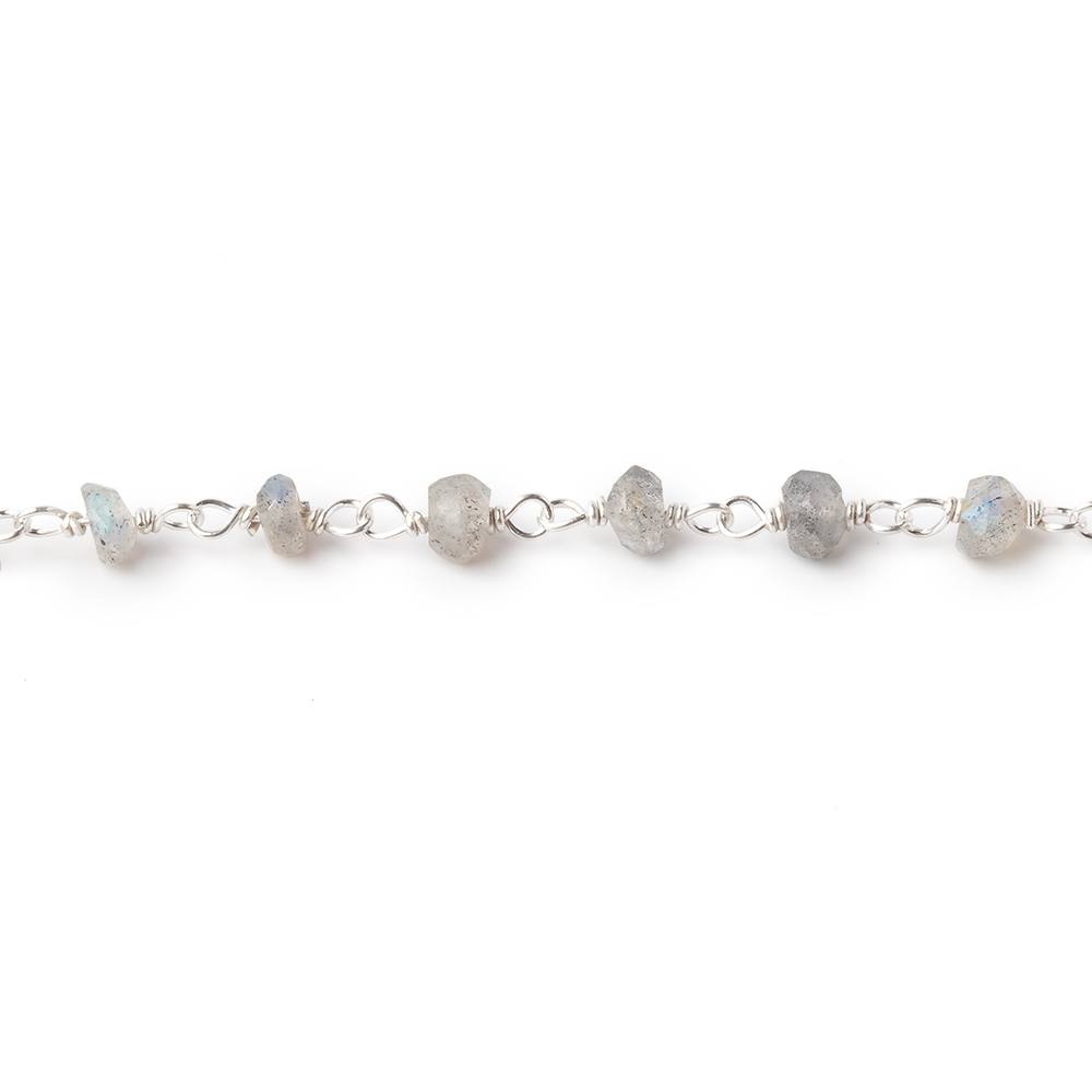 3-3.5mm Labradorite handcut faceted rondelle Silver plated Chain by the foot (ONLINE ORDER ONLY)