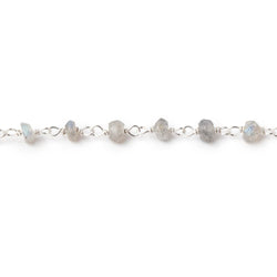 3-3.5mm Labradorite handcut faceted rondelle Silver plated Chain by the foot (ONLINE ORDER ONLY)