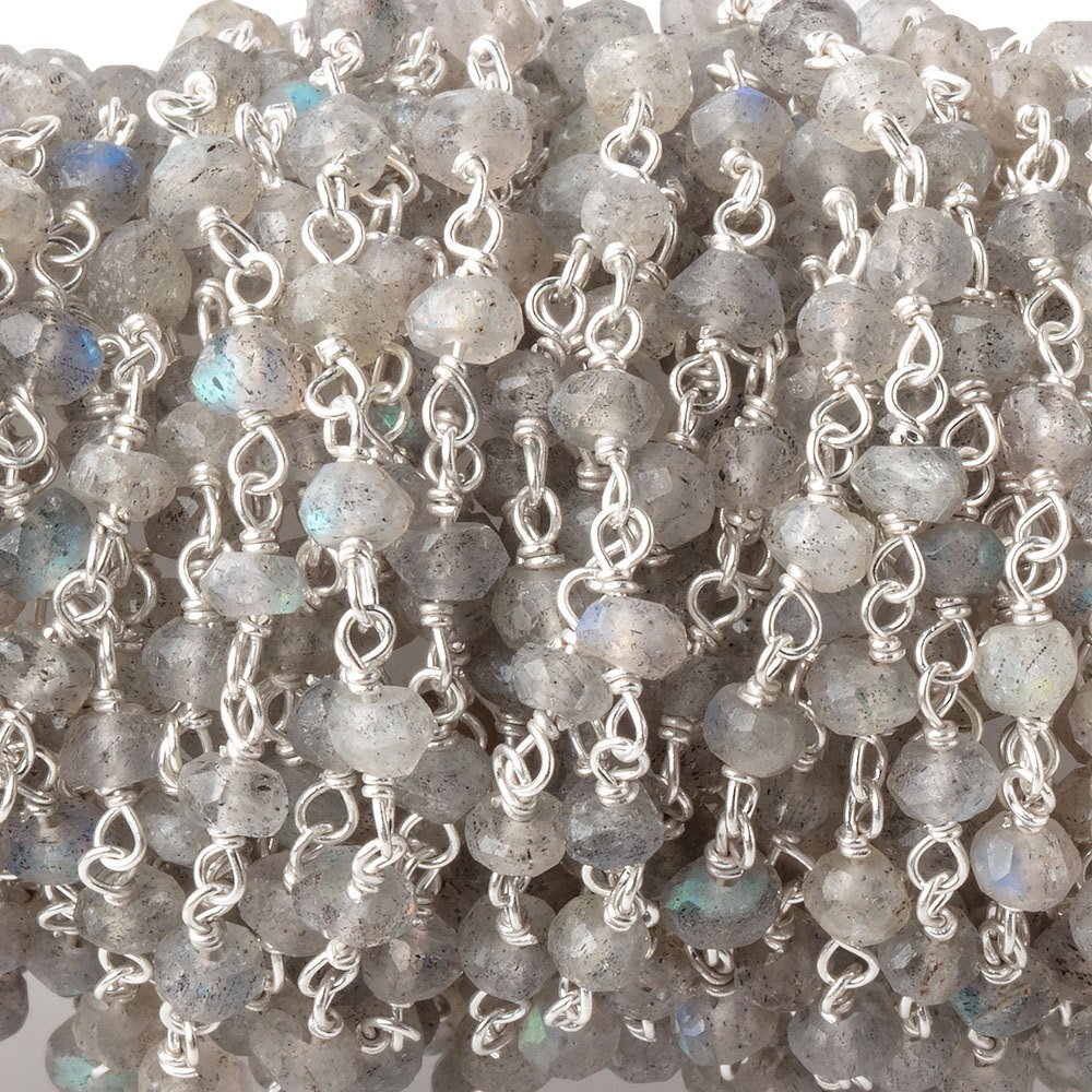 3-3.5mm Labradorite handcut faceted rondelle Silver plated Chain by the foot (ONLINE ORDER ONLY)