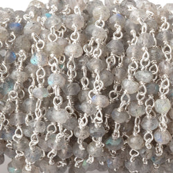 3-3.5mm Labradorite handcut faceted rondelle Silver plated Chain by the foot (ONLINE ORDER ONLY)