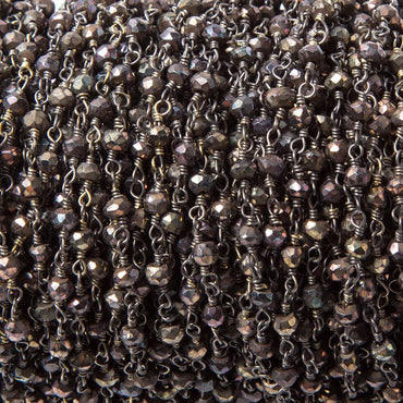 3-3.5mm Metallic Chocolate Spinel rondelle Black Gold Chain by the foot 39 pcs (ONLINE ORDER ONLY)