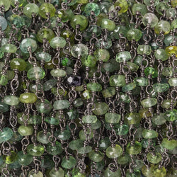 3-3.5mm Moss Aquamarine tonal faceted rondelle Black Gold .925 Silver Chain by the foot 45 beads AAA (ONLINE ORDER ONLY)