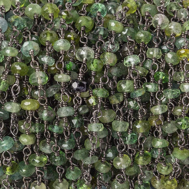 3-3.5mm Moss Aquamarine tonal faceted rondelle Black Gold .925 Silver Chain by the foot 45 beads AAA (ONLINE ORDER ONLY)