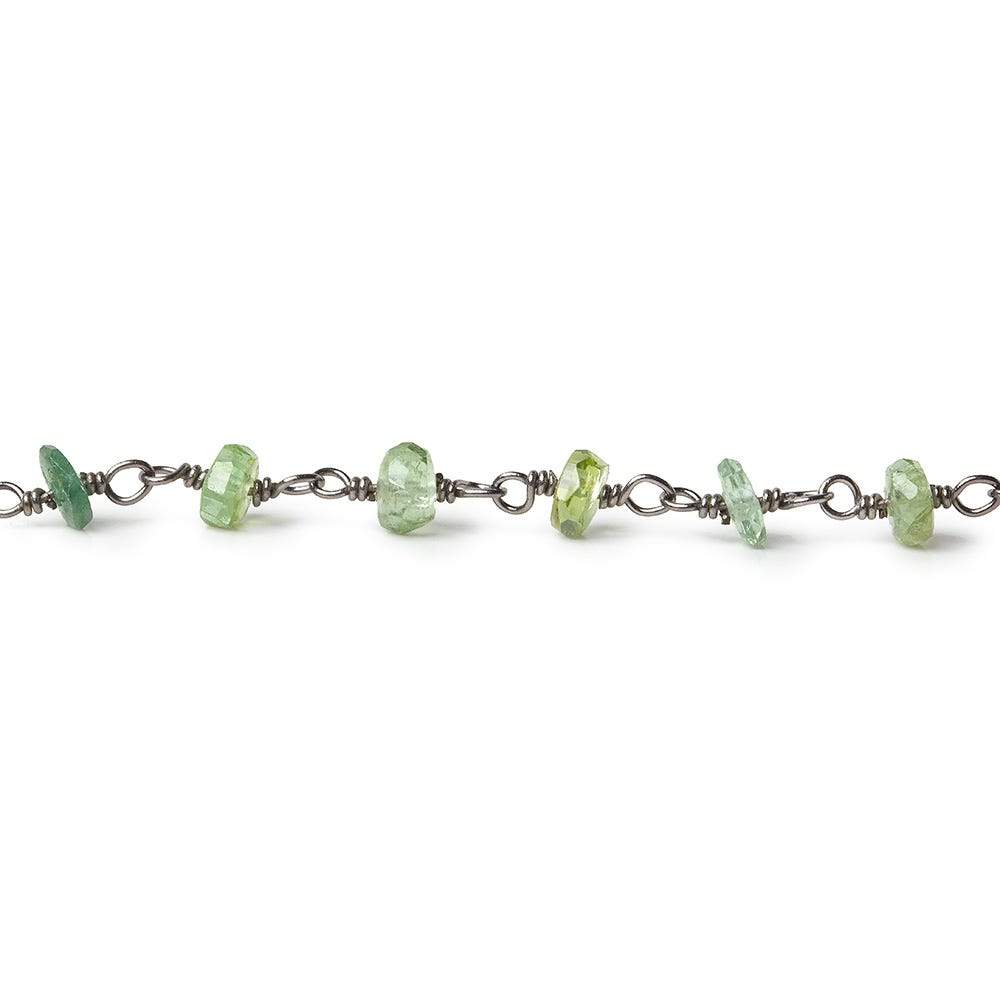 3-3.5mm Moss Aquamarine tonal faceted rondelle Black Gold .925 Silver Chain by the foot 45 beads AAA (ONLINE ORDER ONLY)