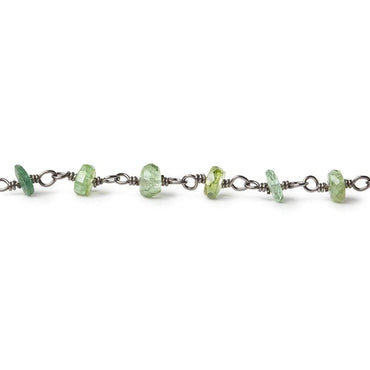 3-3.5mm Moss Aquamarine tonal faceted rondelle Black Gold .925 Silver Chain by the foot 45 beads AAA (ONLINE ORDER ONLY)