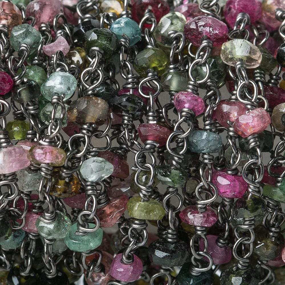 3-3.5mm Multi-Color Tourmaline rondelle Black Gold plated Chain by the foot (ONLINE ORDER ONLY)