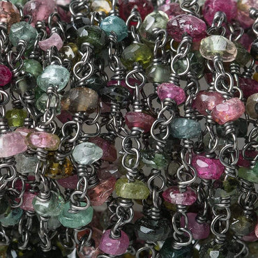 3-3.5mm Multi-Color Tourmaline rondelle Black Gold plated Chain by the foot (ONLINE ORDER ONLY)