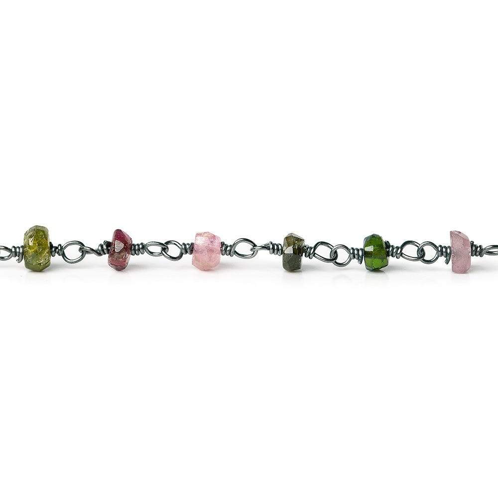 3-3.5mm Multi-Color Tourmaline rondelle Black Gold plated Chain by the foot (ONLINE ORDER ONLY)