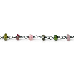 3-3.5mm Multi-Color Tourmaline rondelle Black Gold plated Chain by the foot (ONLINE ORDER ONLY)