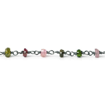 3-3.5mm Multi-Color Tourmaline rondelle Black Gold plated Chain by the foot (ONLINE ORDER ONLY)