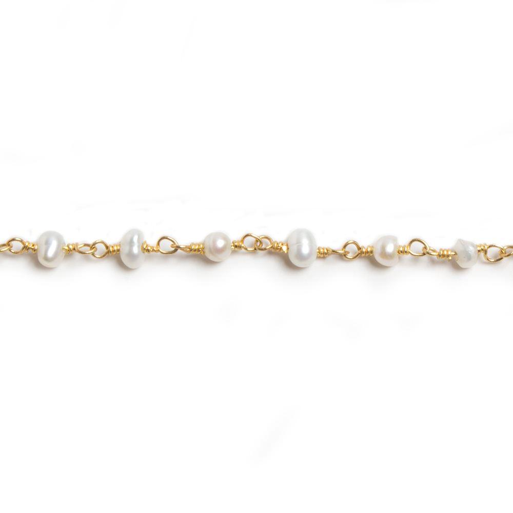 3-3.5mm Off White Seed Pearl Gold Chain by the foot 40 pieces (ONLINE ORDER ONLY)
