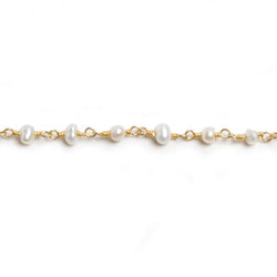 3-3.5mm Off White Seed Pearl Gold Chain by the foot 40 pieces (ONLINE ORDER ONLY)