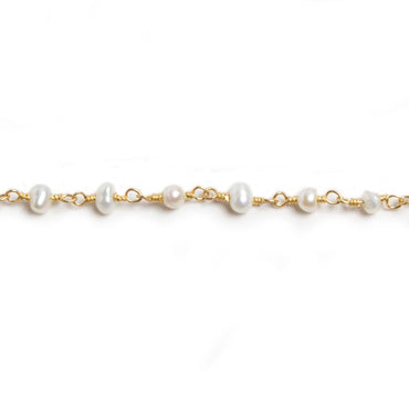 3-3.5mm Off White Seed Pearl Gold Chain by the foot 40 pieces (ONLINE ORDER ONLY)