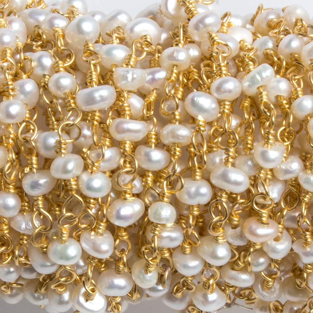 3-3.5mm Off White Seed Pearl Gold Chain by the foot 40 pieces (ONLINE ORDER ONLY)