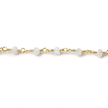 3-3.5mm Rainbow Moonstone faceted rondelle Gold plated Chain 37 pieces (ONLINE ORDER ONLY)