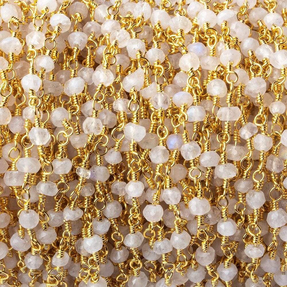 3-3.5mm Rainbow Moonstone faceted rondelle Gold plated Chain 37 pieces (ONLINE ORDER ONLY)
