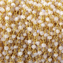 3-3.5mm Rainbow Moonstone faceted rondelle Gold plated Chain 37 pieces (ONLINE ORDER ONLY)