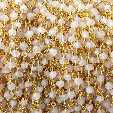 3-3.5mm Rainbow Moonstone faceted rondelle Gold plated Chain 37 pieces (ONLINE ORDER ONLY)