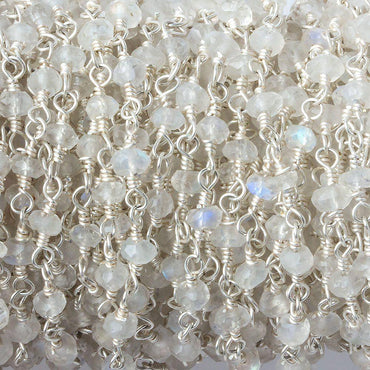 3-3.5mm Rainbow Moonstone Silver plated Wire Wrapped Chain 38 pcs (ONLINE ORDER ONLY)
