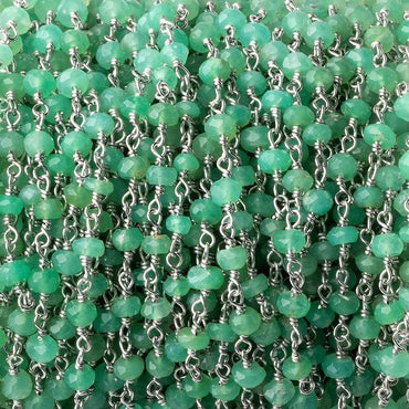 3-4mm Chrysoprase faceted rondelle Silver Plated Chain by the foot (ONLINE ORDER ONLY)