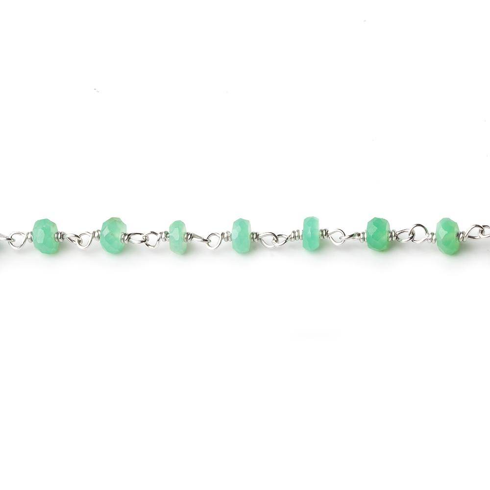 3-4mm Chrysoprase faceted rondelle Silver Plated Chain by the foot (ONLINE ORDER ONLY)