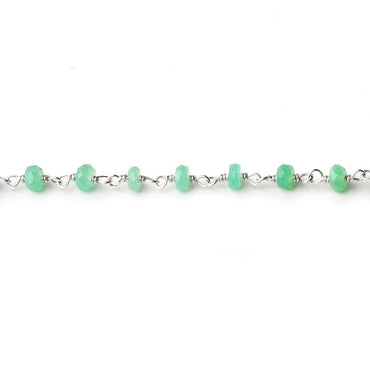 3-4mm Chrysoprase faceted rondelle Silver Plated Chain by the foot (ONLINE ORDER ONLY)