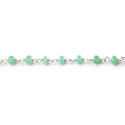 3-4mm Chrysoprase faceted rondelle Silver Plated Chain by the foot