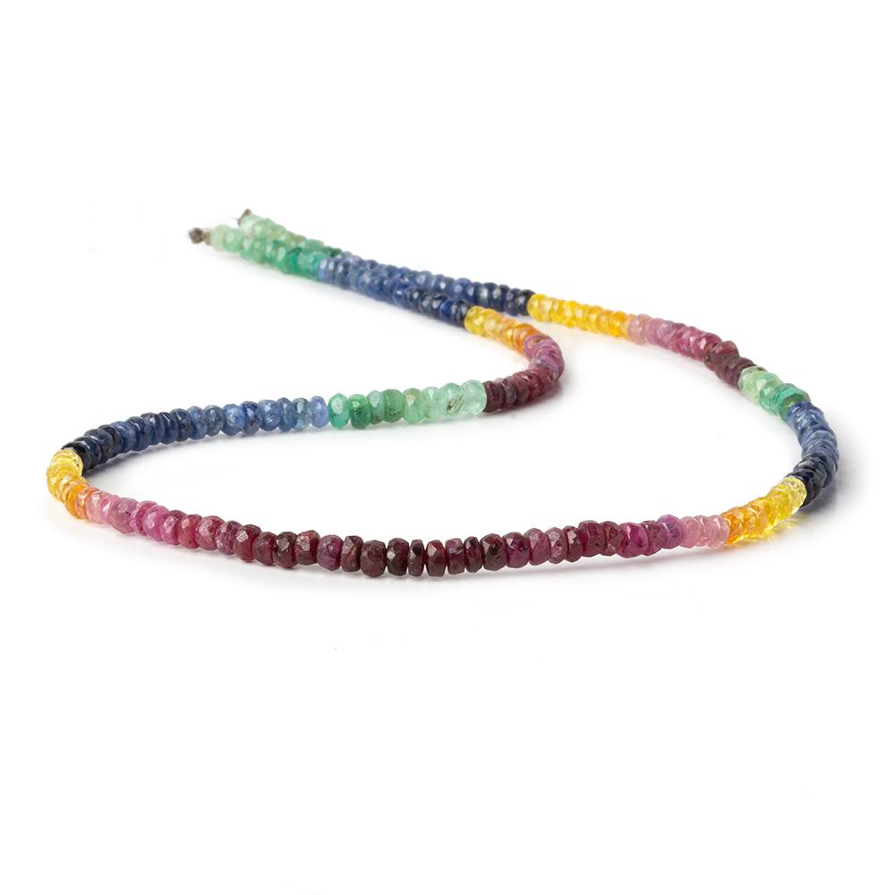 3-4mm Emerald, Ruby & Sapphire faceted rondelle beads 16 inh 190 pieces A (ONLINE ORDER ONLY)
