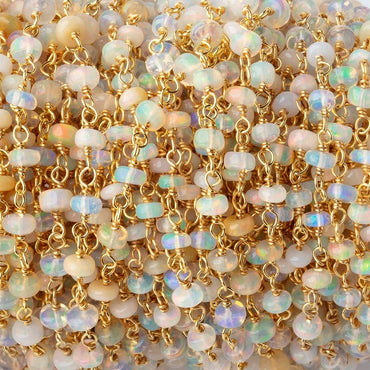 3-4mm Ethiopian Opal Plain Rondelles on Vermeil Chain by the Foot 40 Beads (ONLINE ORDER ONLY)