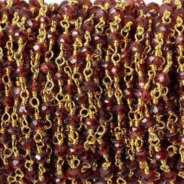 3-4mm Garnet faceted rondelle Gold Chain by the foot (ONLINE ORDER ONLY)