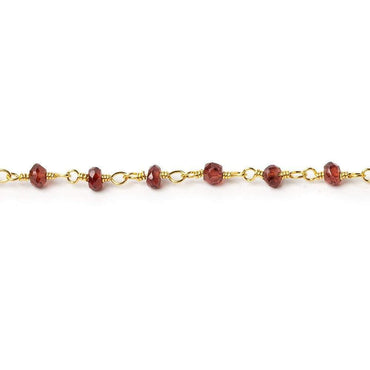 3-4mm Garnet faceted rondelle Gold Chain by the foot (ONLINE ORDER ONLY)