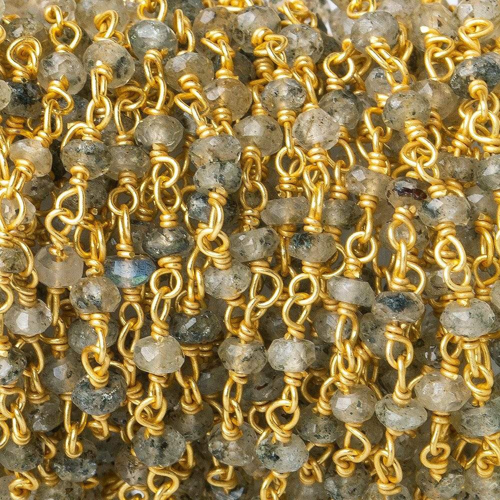 3-4mm Moss Aquamarine faceted rondelle Vermeil Chain by the foot (ONLINE ORDER ONLY)