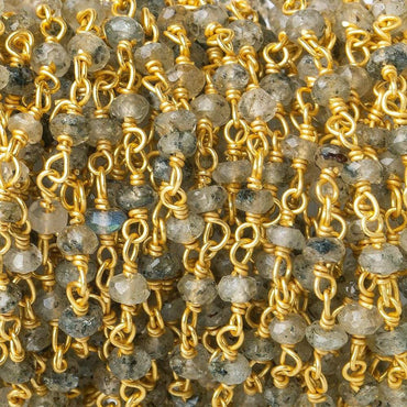 3-4mm Moss Aquamarine faceted rondelle Vermeil Chain by the foot (ONLINE ORDER ONLY)