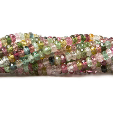 3 - 4mm Multi Color Tourmaline Faceted Rondelle Beads 16 inch 218 pieces (ONLINE ORDER ONLY)
