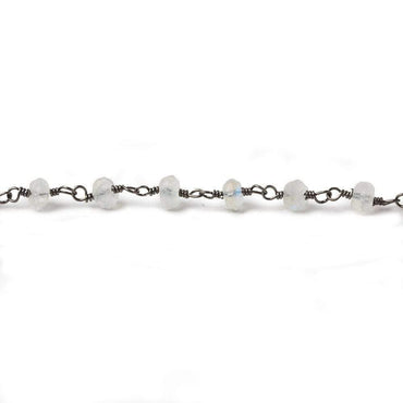 3-4mm Rainbow Moonstone Faceted Rondelle Black Gold plated Chain by the foot 34 pcs (ONLINE ORDER ONLY)