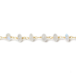 3-4mm Rainbow Moonstone plain rondelle Vermeil Chain by the foot 37 beads (ONLINE ORDER ONLY)