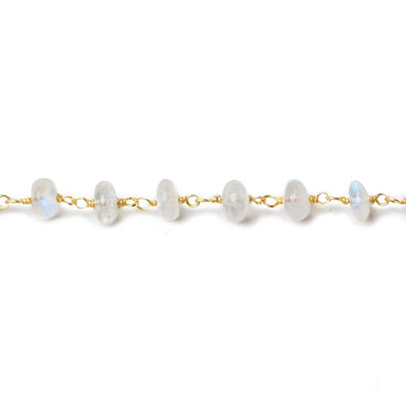 3-4mm Rainbow Moonstone plain rondelle Vermeil Chain by the foot 37 beads (ONLINE ORDER ONLY)