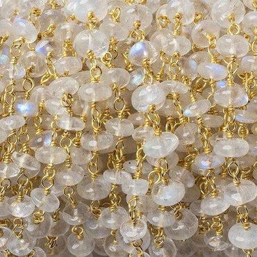3-4mm Rainbow Moonstone plain rondelle Vermeil Chain by the foot 37 beads (ONLINE ORDER ONLY)