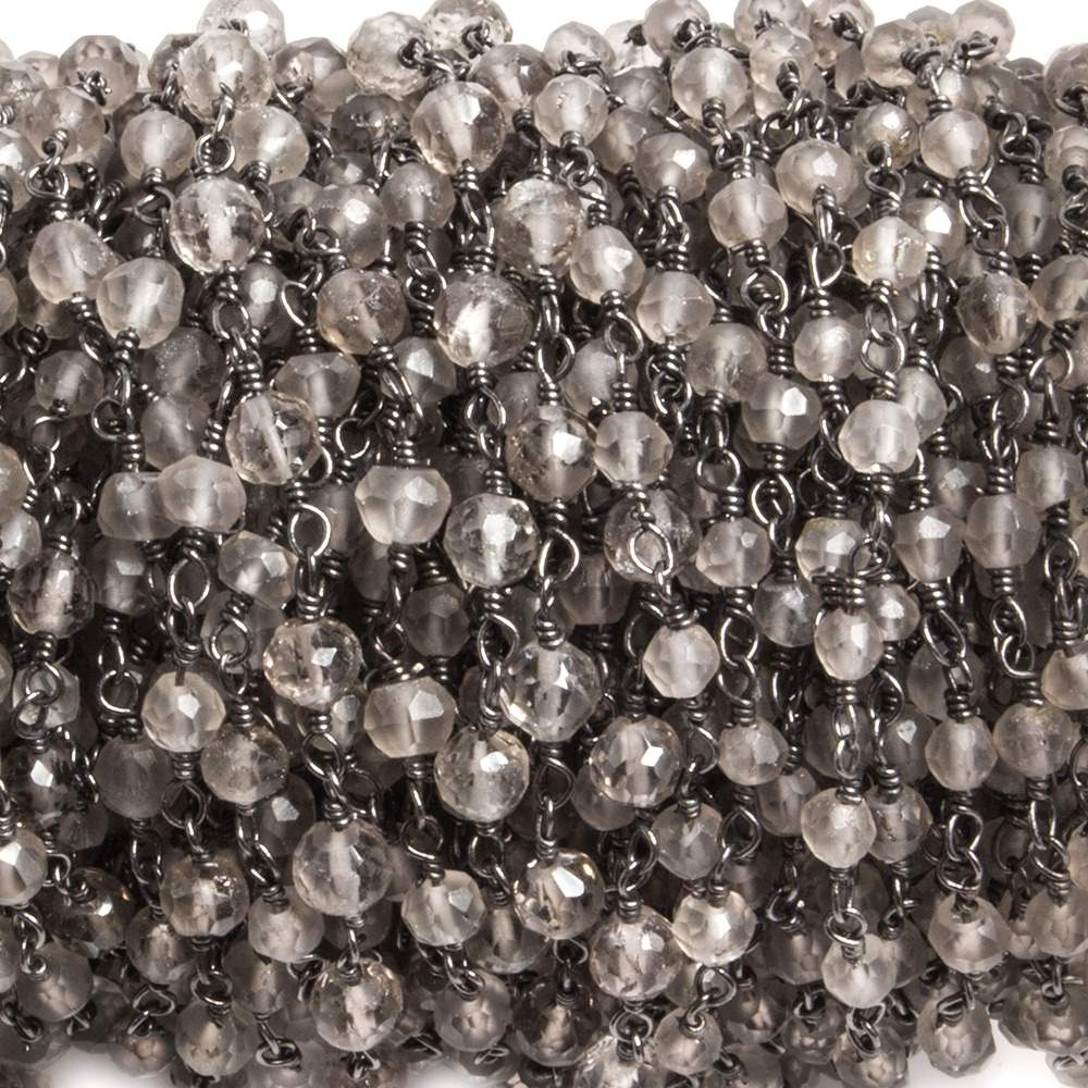 3-4mm Smoky Quartz round Black Gold plated Chain by the foot 36 pieces (ONLINE ORDER ONLY)