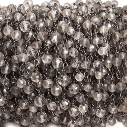 3-4mm Smoky Quartz round Black Gold plated Chain by the foot 36 pieces (ONLINE ORDER ONLY)