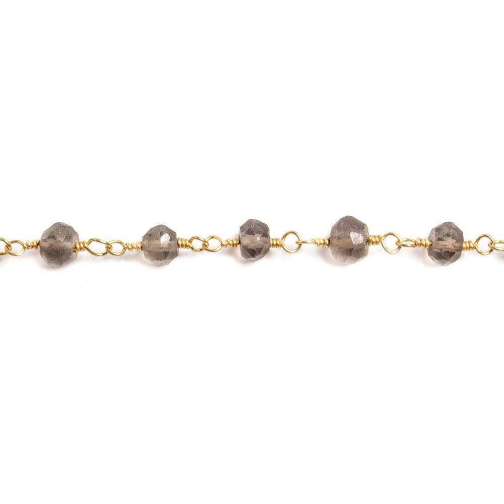 3-4mm Smoky Quartz round Gold plated Chain by the foot 36 pieces (ONLINE ORDER ONLY)
