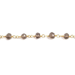 3-4mm Smoky Quartz round Gold plated Chain by the foot 36 pieces (ONLINE ORDER ONLY)