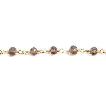 3-4mm Smoky Quartz round Gold plated Chain by the foot 36 pieces (ONLINE ORDER ONLY)