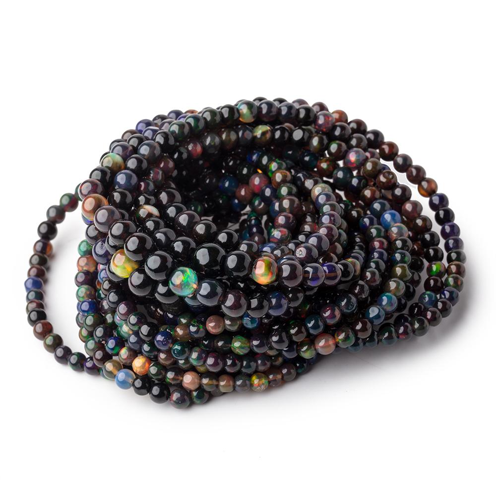 3-6mm Black Ethiopian Wollo Opal Plain Round Beads 18 inch 106 pieces (ONLINE ORDER ONLY)