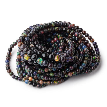 3-6mm Black Ethiopian Wollo Opal Plain Round Beads 18 inch 106 pieces (ONLINE ORDER ONLY)