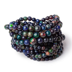 3-7mm Black Ethiopian Opal Plain Round Beads 16 inch 87 pieces (ONLINE ORDER ONLY)