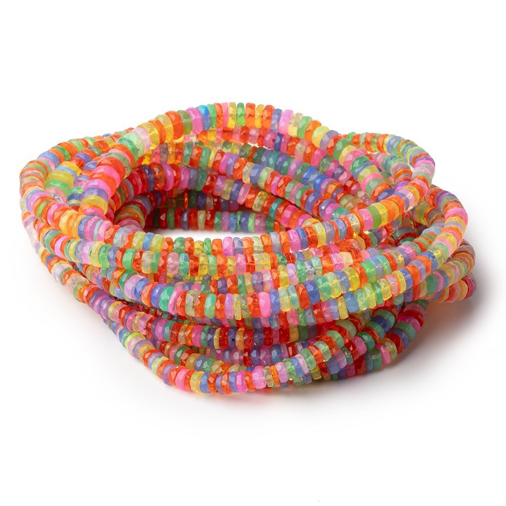 3-7mm Multi Color Ethiopian Opal Faceted Heishi 16 inch 230 Beads AA (ONLINE ORDER ONLY)