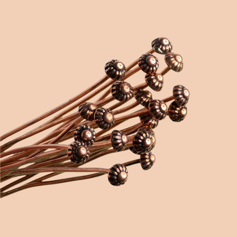 3 inch length Copper Headpin 26 gauge, Fluted Ball Head 3mm diameter, 22 pieces per bag (ONLINE ORDER ONLY)